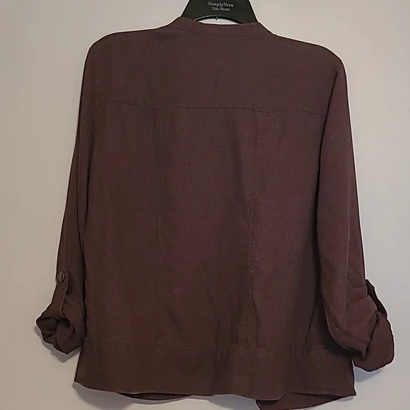 Maurices dark brown ruffled & button accent, rolled cuff, open jacket Sz  M - Picture 6 of 8
